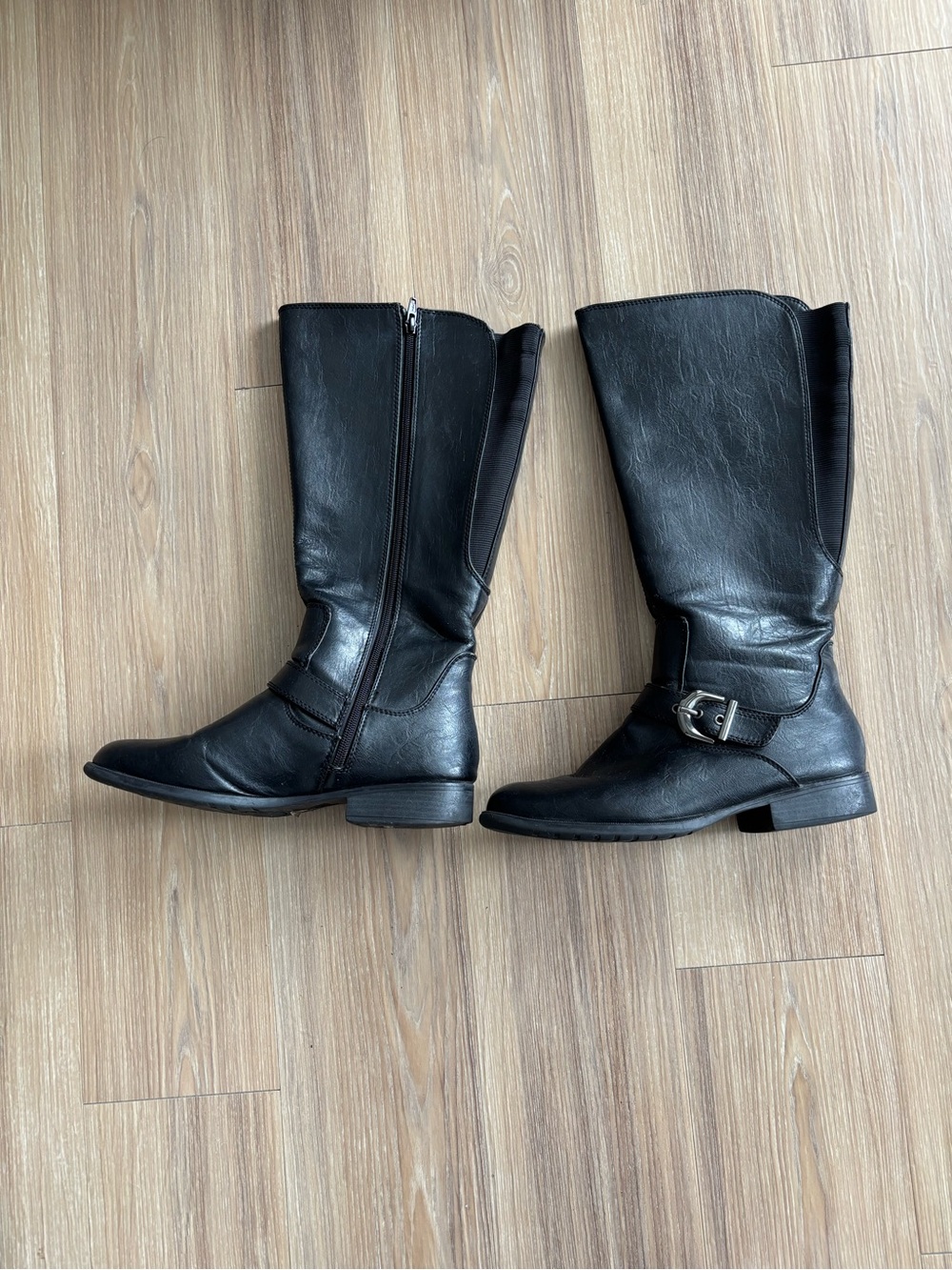 Life Stride High Riding Boots Black Wide Shaft Buckle Womens 10 Classic Y2K 90s